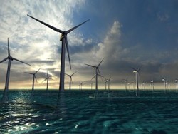  Architectural rendering of floating offshore wind farm