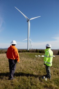 Pictured: Two First Wind employees on the job at the Bull Hill Wind project.
