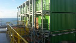 Many projects were completed for the offshore wind industry: Containers and gangways on a platform in the North Sea