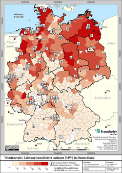 Maps4Use: Windenergie - Leistung installierter Anlagen in Deutschland.