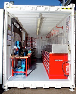 Containers can be equipped with a workbench, electrical installation and other equipment