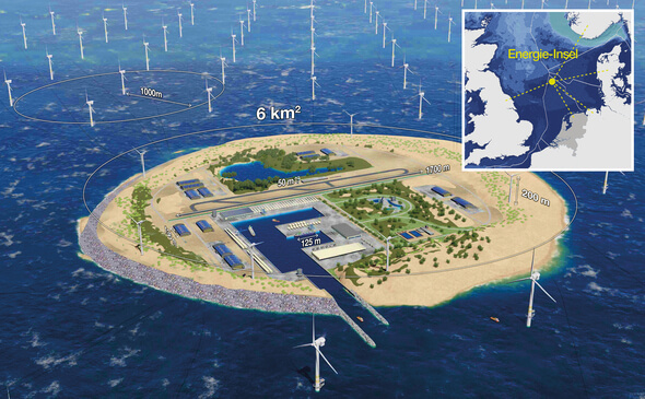 Eine Windenergie-Verteilkreuz-Insel könnte die Kapazität von bis zu 30.000 Megawatt besitzen. 