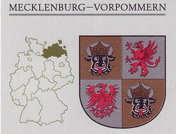 Mecklenburg-Vorpommern  Lage und Wappen auf Briefmarkenmotiv von 1993