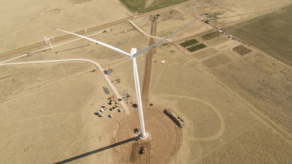 Goldwind Americas announces GW 3MW(S) test turbine. With a blade tip height of 199.2 meters, it is currently the tallest turbine installed in the U.S. (Image: Goldwind)