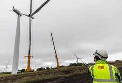 RES' O&M team temporarily remove the blades of a 15-year old turbine at Aultahullion (Image: RES)