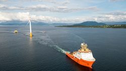 The last turbine for the Hywind Scotland project sets sail from Stord, Norway. Photo: Øyvind Gravås / Equinor