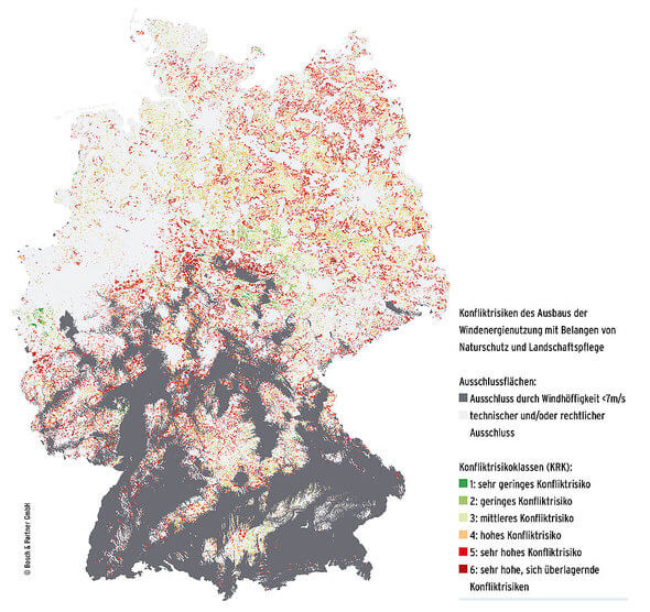 Karte zu möglichen Standorten für Windenergie in Deutschland (Bild: TH OWL)
