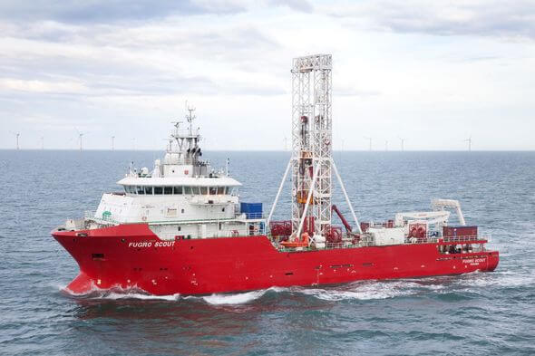 Fugro Scout, one of the dedicated geotechnical drilling vessels working on the project, is equipped with innovative in-situ testing technology to perform complex offshore operations (Image: Fugro)