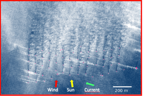 Atmospherische Wirbelschleppen von unten nach oben verlaufend. [Beinhaltet modifizierte Copernicus Sentinel Daten (Sentinel 2A-MSI 29/03/2021), verarbeitet durch ESA & Hereon] (Bild: Hereon)