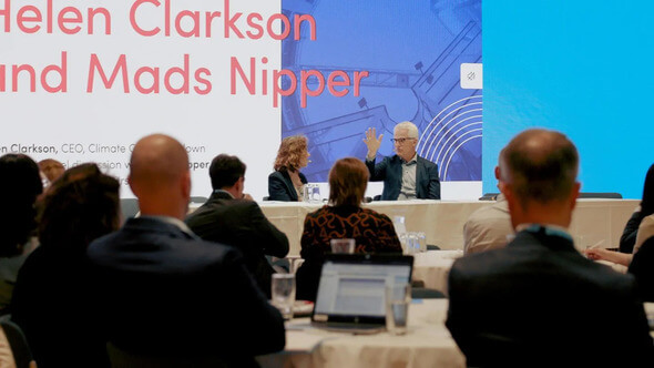  Ørsted CEO Mads Nipper and Climate Group CEO Helen Clarkson speak at the inaugural SteelZero summit hosted at Ørsted's headquarters in Copenhagen, Denmark on 31 May 2022 (Image: Ørsted)
