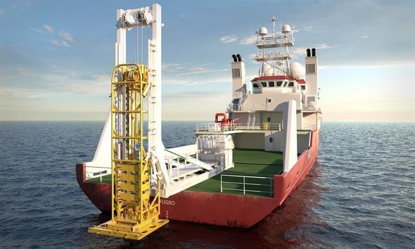 Working from a third-party vessel, Fugro deployed its new Blue Snake™ geotechnical system to conduct 25 co-located cone penetration tests (CPT), thermal cone penetration tests (T-CPT) and high performance corer (HPC) tests (Image: Fugro)