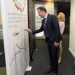 Leo Varadkar signs our Vision and Mission boards, which will inspire Mainstream's Dublin team on the journey to becoming a renewable energy major by 2030 (Image: Mainstream Renewable Power)