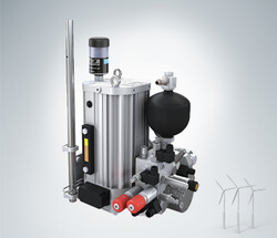Compact hydraulic power pack from HAWE Hydraulik with directly attached hand pump mounted on a rotor brake from company KTR (Image: HAWE Hydraulik SE)