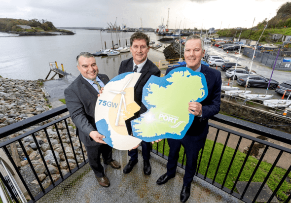 Ireland's Minister for the Environment, Climate and Communications Eamon Ryan, TD, with Bechtel’s Paul Deane (far left) and Pat Keating, CEO of Shannon Foynes Port (far right) (Image: Bechtel)