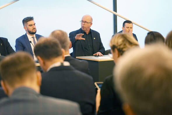 Manager in Norwegian Offshore Wind Arvid Nesse speaking at conference on the Polish market during Wind Europe in Copenhagen this year Image: Norwegian Offshore Wind)