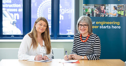 Signing the MOU: Sofia’s Kim Gaul-Clark (left) and Newcastle University’s Professor Stephanie Glendinning (Image: Newcastle University)
