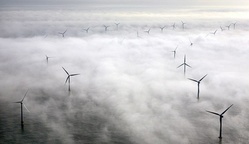 The wind farm off East Anglia shrouded in sea fog